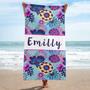 Women Floral Name Personalized Beach Towels Microfiber Large Design