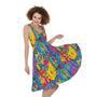 Abstract Psychedelic Print Sleeveless Knee Length Dress