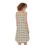 Beige And White Gingham Pattern Print Sleeveless Knee Length Dress