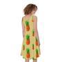 Beige Watercolor Pineapple Pattern Print Sleeveless Knee Length Dress