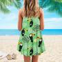 Birds Tropical Exotic With Palm Leaves Pattern Spaghetti Strap Summer Dress