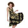 Black And Beige Damask Pattern Print Sleeveless Knee Length Dress