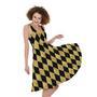 Black And Gold Harlequin Pattern Print Sleeveless Knee Length Dress