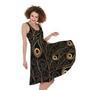 Black And Gold Peacock Feather Print Sleeveless Knee Length Dress