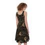 Black And Gold Peacock Feather Print Sleeveless Knee Length Dress