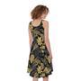 Black And Gold Tropical Pattern Print Sleeveless Knee Length Dress