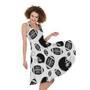 Black And White American Football Print Sleeveless Knee Length Dress