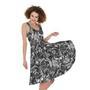 Black And White Mechanic Pattern Print Sleeveless Knee Length Dress