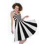 Black And White Radial Rays Print Sleeveless Knee Length Dress