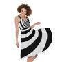 Black And White Spiral Illusion Print Sleeveless Knee Length Dress