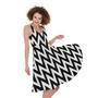 Black And White Zigzag Pattern Print Sleeveless Knee Length Dress