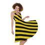 Black And Yellow Warning Striped Print Sleeveless Knee Length Dress