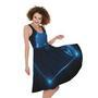 Blue Ace Card Print Sleeveless Knee Length Dress