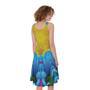 Blue And Pink Flowers Kaleidoscope Print Sleeveless Knee Length Dress