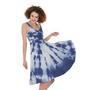 Blue And White Tie Dye Print Sleeveless Knee Length Dress