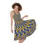 Blue And Yellow Motion Illusion Print Sleeveless Knee Length Dress