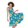 Blue Daisy Flower Pattern Print Sleeveless Knee Length Dress