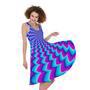 Blue Dizzy Moving Optical Illusion Sleeveless Knee Length Dress