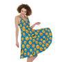 Blue Emoji Pattern Print Sleeveless Knee Length Dress