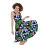 Blue Hawaiian Wildflowers Pattern Print Sleeveless Knee Length Dress