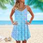 Blue Holographic Mermaid Scales Spaghetti Strap Summer Dress