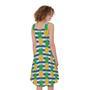 Blue Striped Pineapple Pattern Print Sleeveless Knee Length Dress