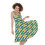 Blue Striped Pineapple Pattern Print Sleeveless Knee Length Dress