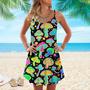 Bright Psychedelic Mushrooms Spaghetti Strap Summer Dress