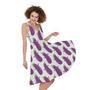 Cartoon Eggplant Pattern Print Sleeveless Knee Length Dress