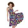 Cartoon Macaron Pattern Print Sleeveless Knee Length Dress