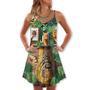 Cat And Tiger With Tropical Leaf - V-Neck Sleeveless Cami Dress