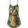 Cat And Tiger With Tropical Leaf - V-Neck Sleeveless Cami Dress