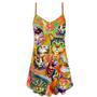 Cat Funny Lover Cat Colorful Painting Art Style - V-Neck Sleeveless Cami Dress