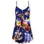 Cat Ride Food In Space Galaxy - V-Neck Sleeveless Cami Dress