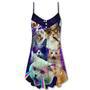 Cat The Battle Flying Cat Rebellion - V-Neck Sleeveless Cami Dress