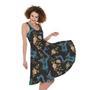 Chinese Dragon And Flower Pattern Print Sleeveless Knee Length Dress