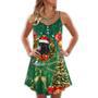 Christmas Black Cat Drinking Happy Christmas Tree Green Light - V-Neck Sleeveless Cami Dress