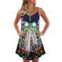 Christmas Feather Mandala Neon Art - V-Neck Sleeveless Cami Dress