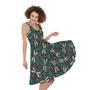 Christmas Floral Dragonfly Pattern Print Sleeveless Knee Length Dress