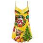 Christmas Funny Snowman Happy Christmas Tree Yellow Light - V-Neck Sleeveless Cami Dress