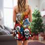 Christmas Love Skull With Santa Hat - V-Neck Sleeveless Cami Dress