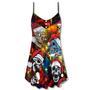 Christmas Love Skull With Santa Hat - V-Neck Sleeveless Cami Dress