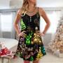 Christmas Neon Art Christmas Tree And Snowman Cool - V-Neck Sleeveless Cami Dress