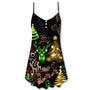 Christmas Neon Art Christmas Tree And Snowman Cool - V-Neck Sleeveless Cami Dress