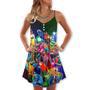 Christmas Parrot Tropical Merry Xmas - V-Neck Sleeveless Cami Dress