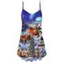 Christmas Rudolph Santa Claus Reindeer Gift Light Art Style - V-Neck Sleeveless Cami Dress