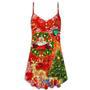 Christmas Santa Claus Drinking Christmas Tree Red Light - V-Neck Sleeveless Cami Dress