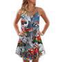 Christmas Santa Claus Driving Red Truck Light Art Style - V-Neck Sleeveless Cami Dress