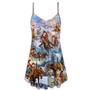 Christmas Santa Claus Riding Horse Snow Mountain - V-Neck Sleeveless Cami Dress