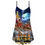 Christmas Santa Claus Snowman Family In Love Light Art Style - V-Neck Sleeveless Cami Dress